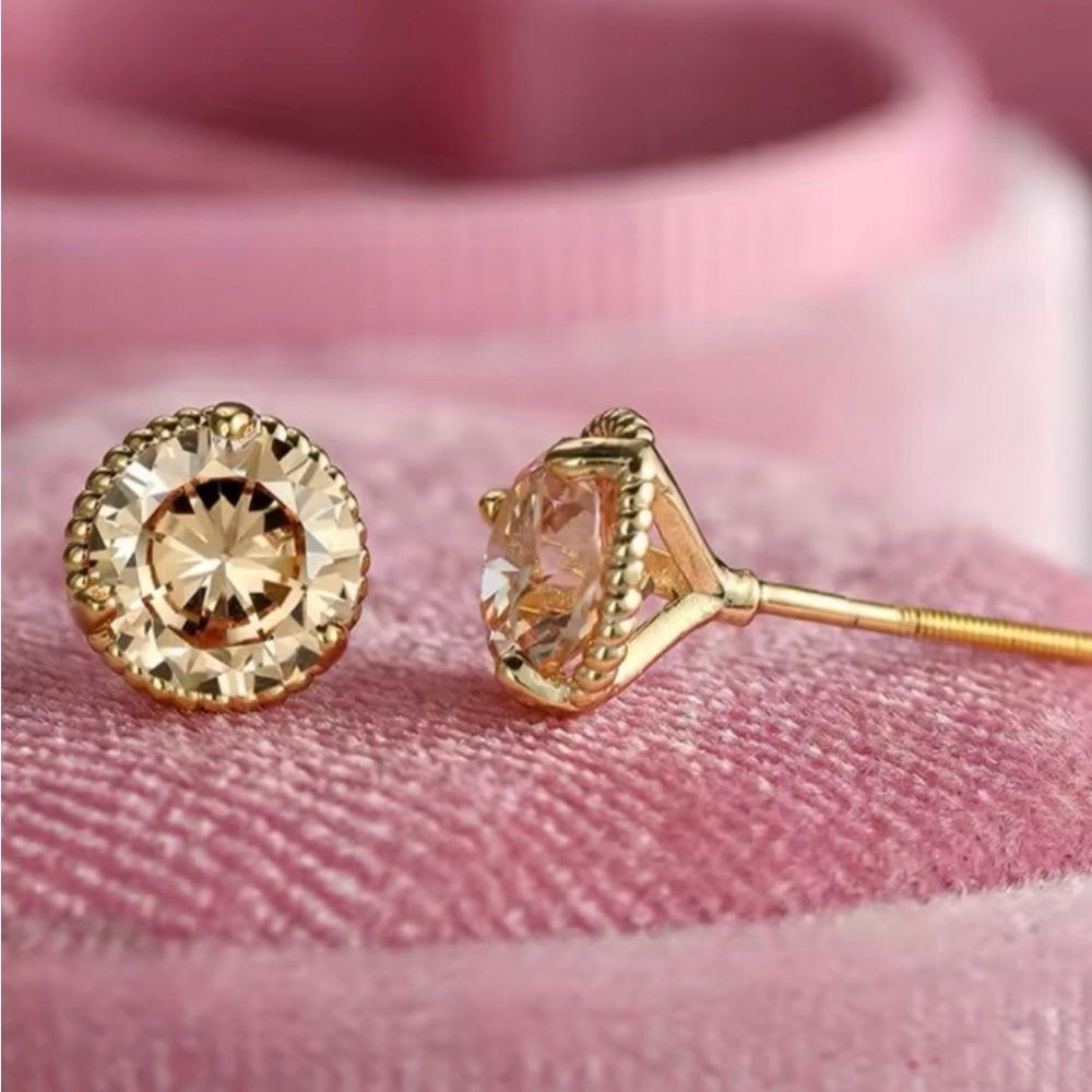18k Yellow Gold Plated Sterling Silver Screw-Back 1.28ct Each Morganite Studs - Picture 12 of 13